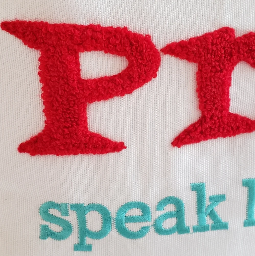 Holiday Pillow Embroidered with Presents phrase and Pom Pom Trim NWT